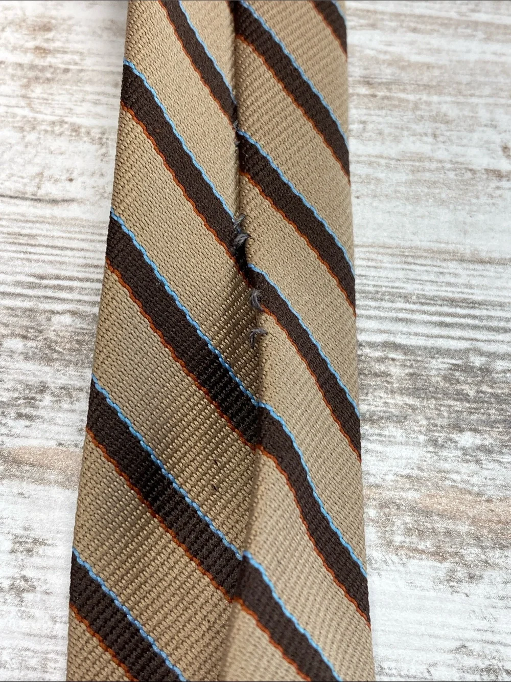 Vintage Principe Tie Tan Brown Blue Striped Classic 3” Business Office
